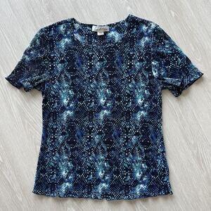 Tradition Shirt Womens Small Pleated Short Sleeve Stretch Patterned Top